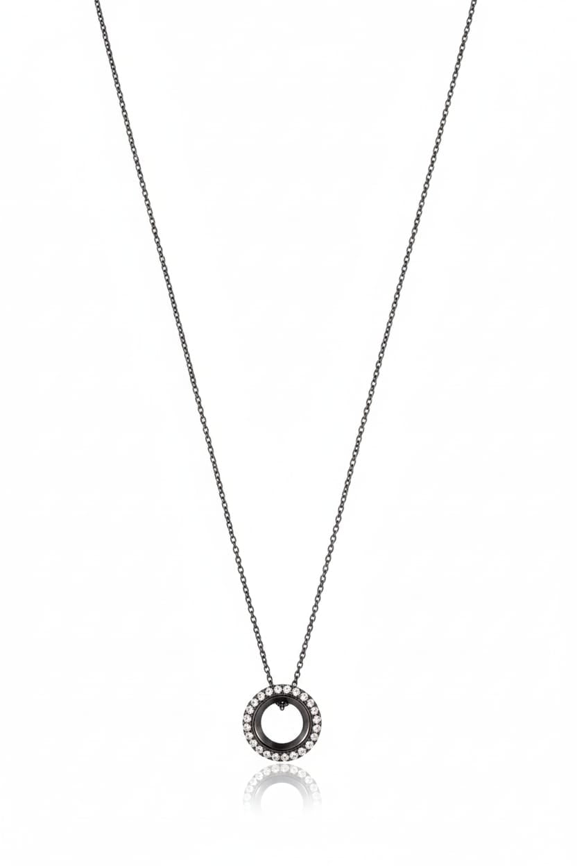 Black Necklace + Round Zircon