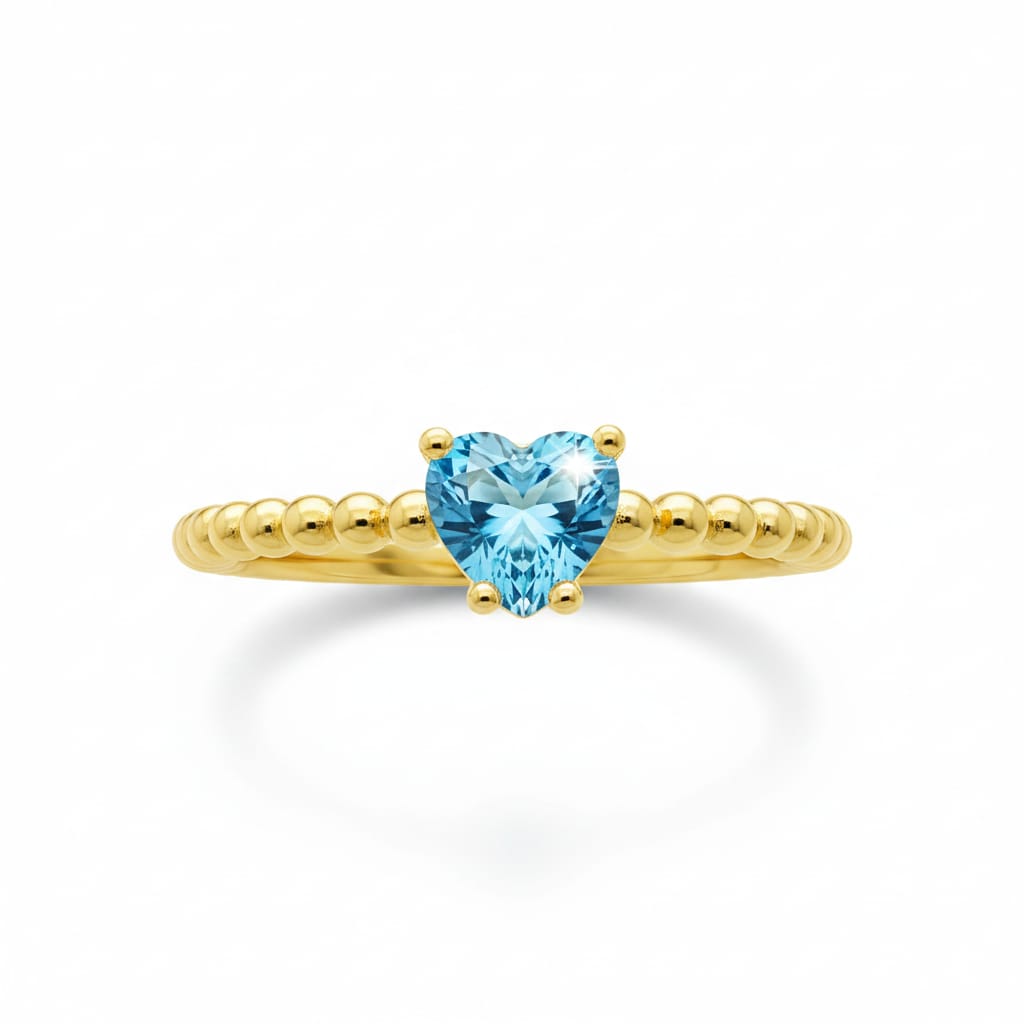 Beaded Ring + Blue Heart Stone