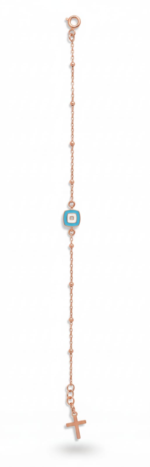 Simple Bracelet With Rose Gold Beads + Enamel Blue Eye