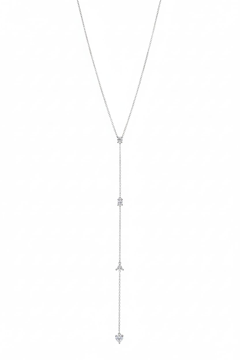 "Y" Silver Necklace + Dangling Crystals Shape