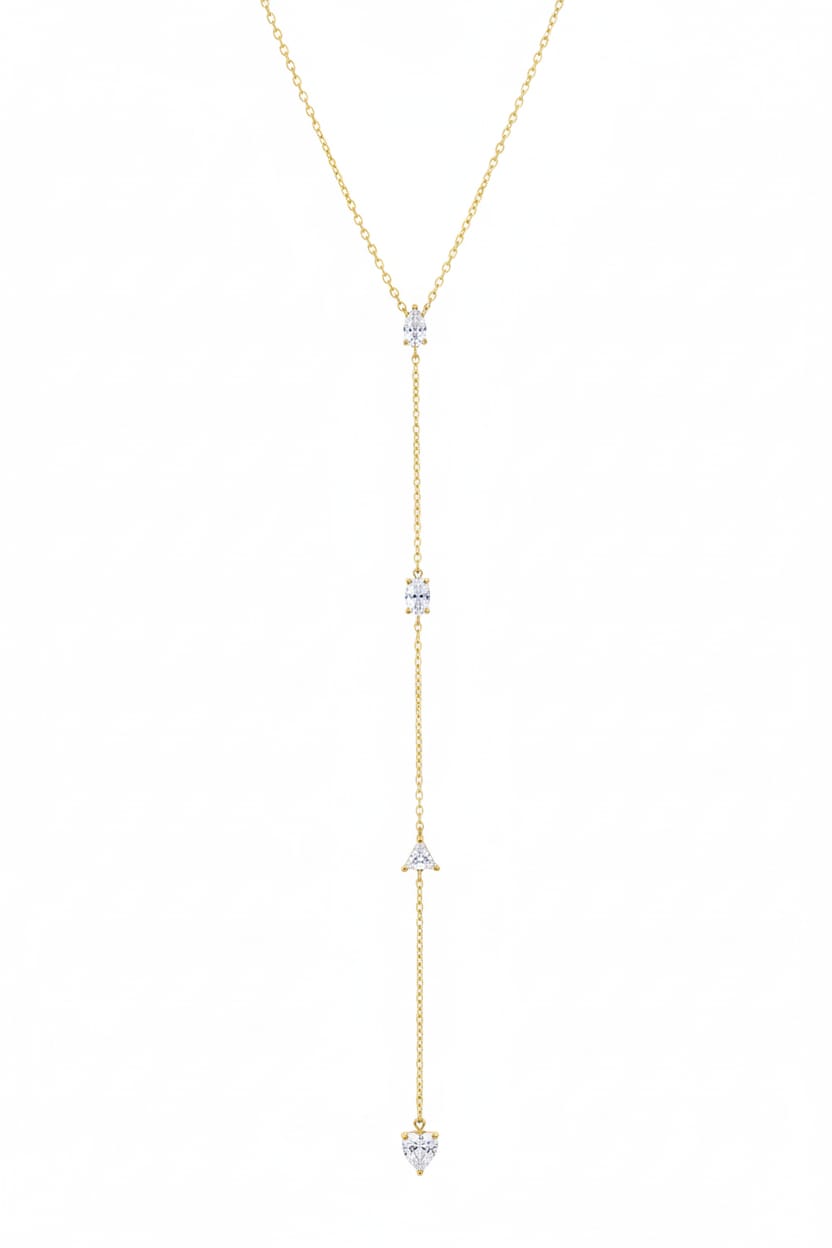 "Y" Silver Necklace + Dangling Crystals Shape