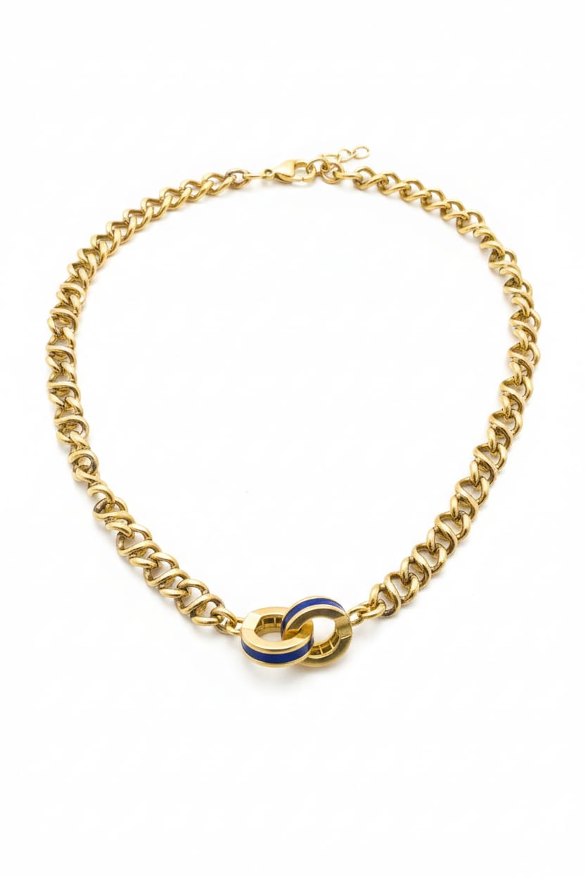 Big Chain Necklace Bulgari + Double Blue Rings