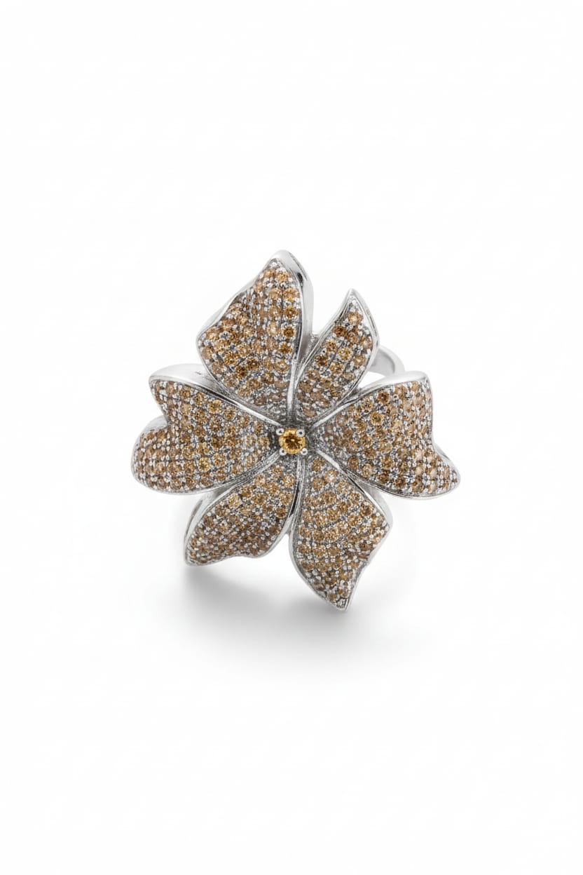 Big Flower Ring + Brown Zircon