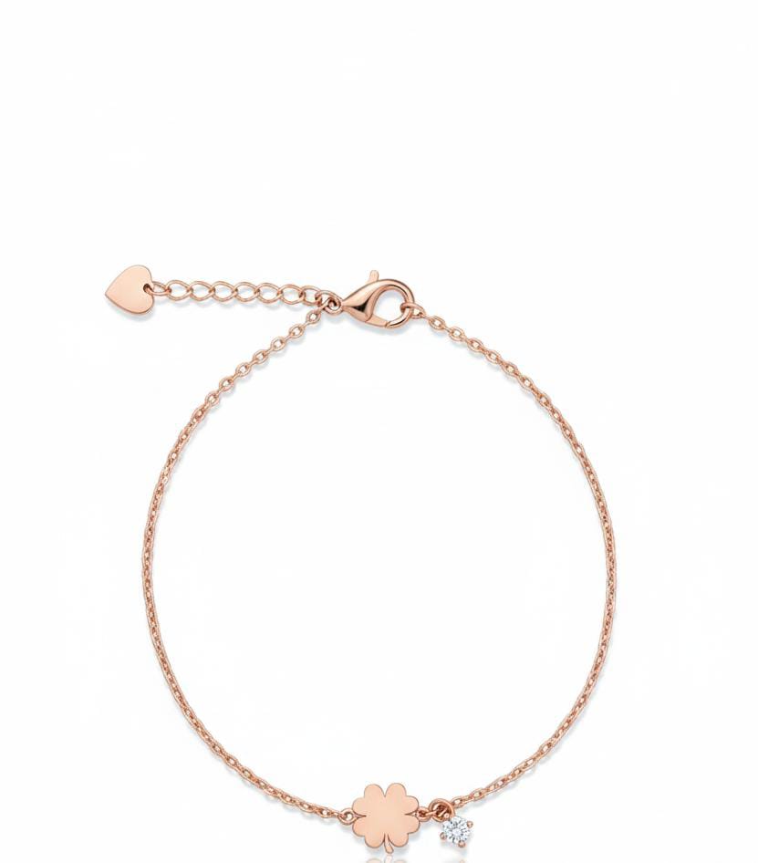 Simple Bracelet + Leaf + Dangling Zircon
