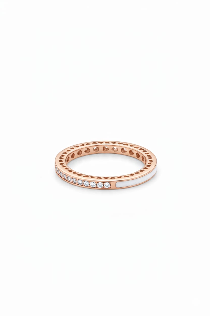 Half White Enamel + Half Zircon Ring