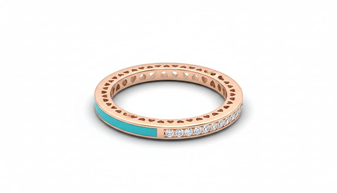 Half Blue Enamel + Half Zircon Ring
