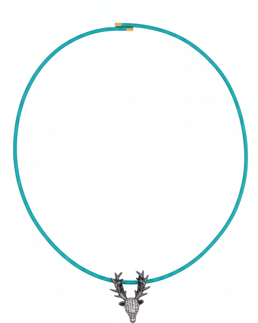 Blue Rope + Black Pendant Deer+ Zircon