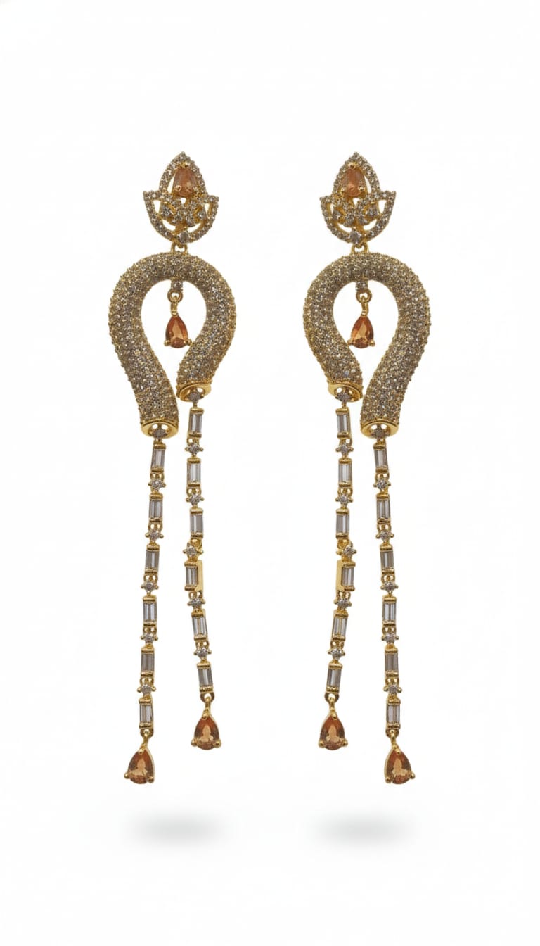 Dangling Baguette + Brown Drop Stone