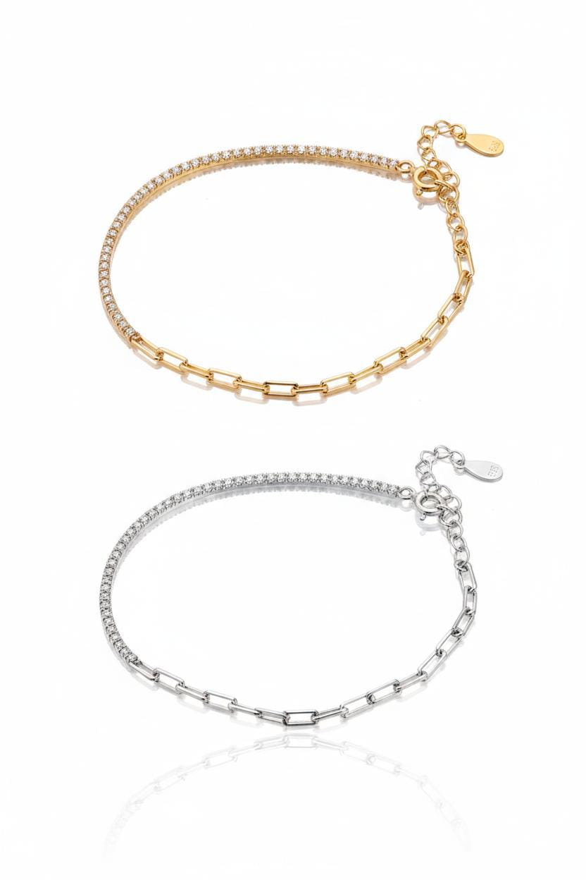 Half Chain + Half Zircon Bracelet