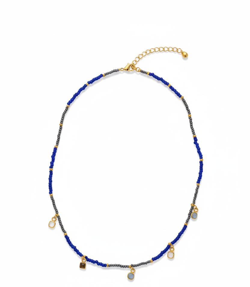 Hemitite + Blue Beads + Dangling Quartz