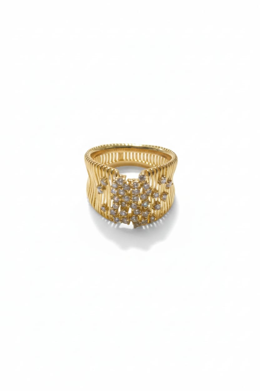 Wide Ribbed Ring + Zircon