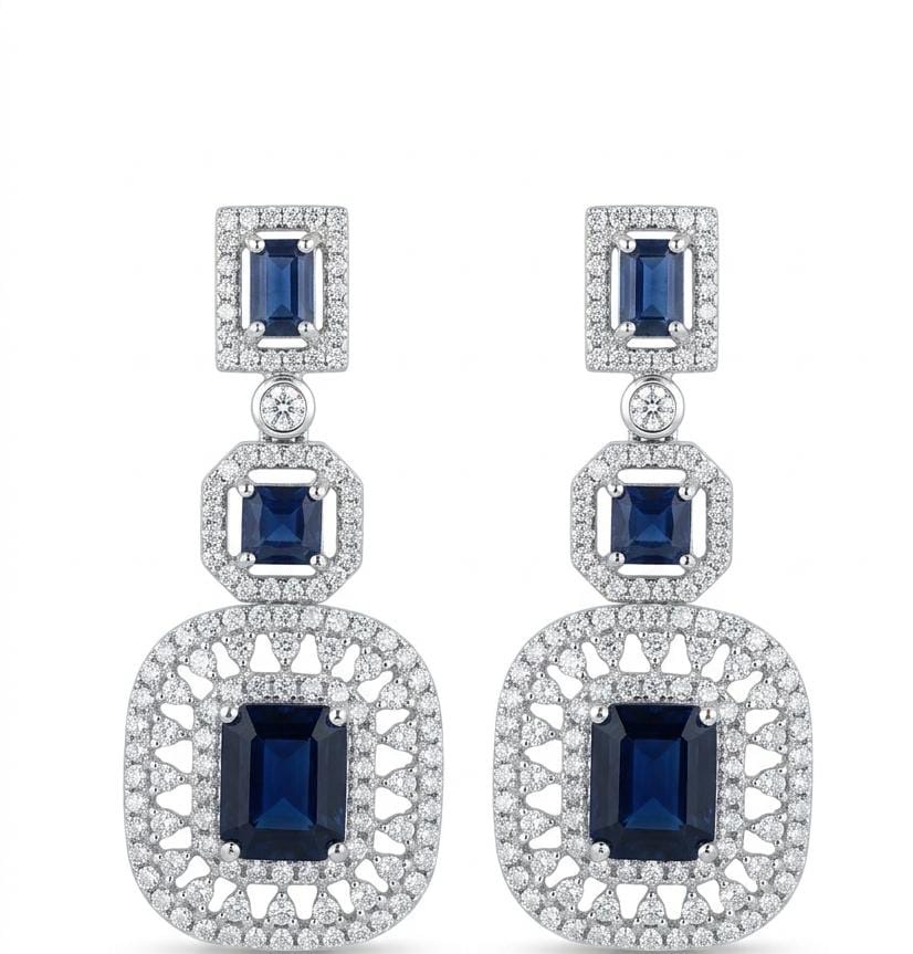 Blue Stones Square Earring + Zircon