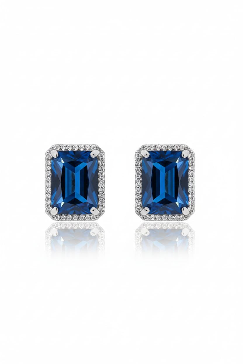 Midnight Blue Emerald Cut Zircon Stud