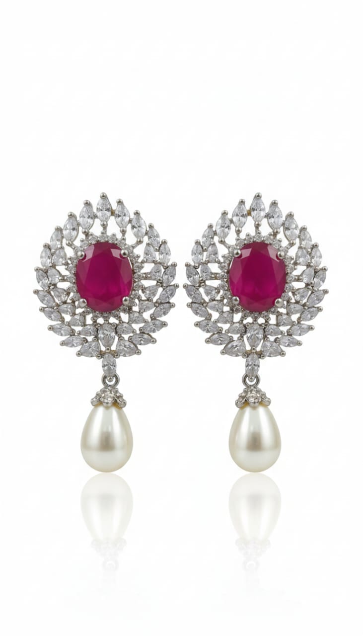 Round Crystals + Red Stones + Drop Pearl