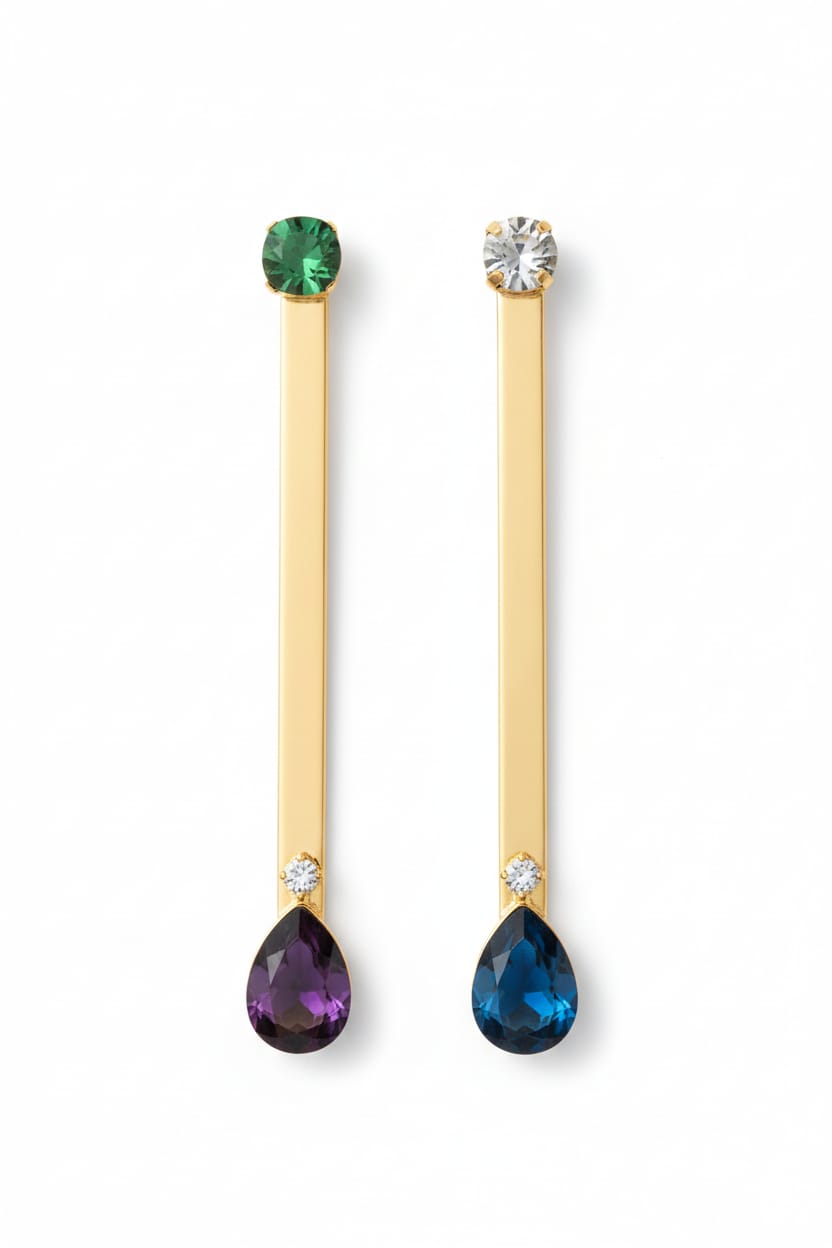 Batton Earring + Colored Stones