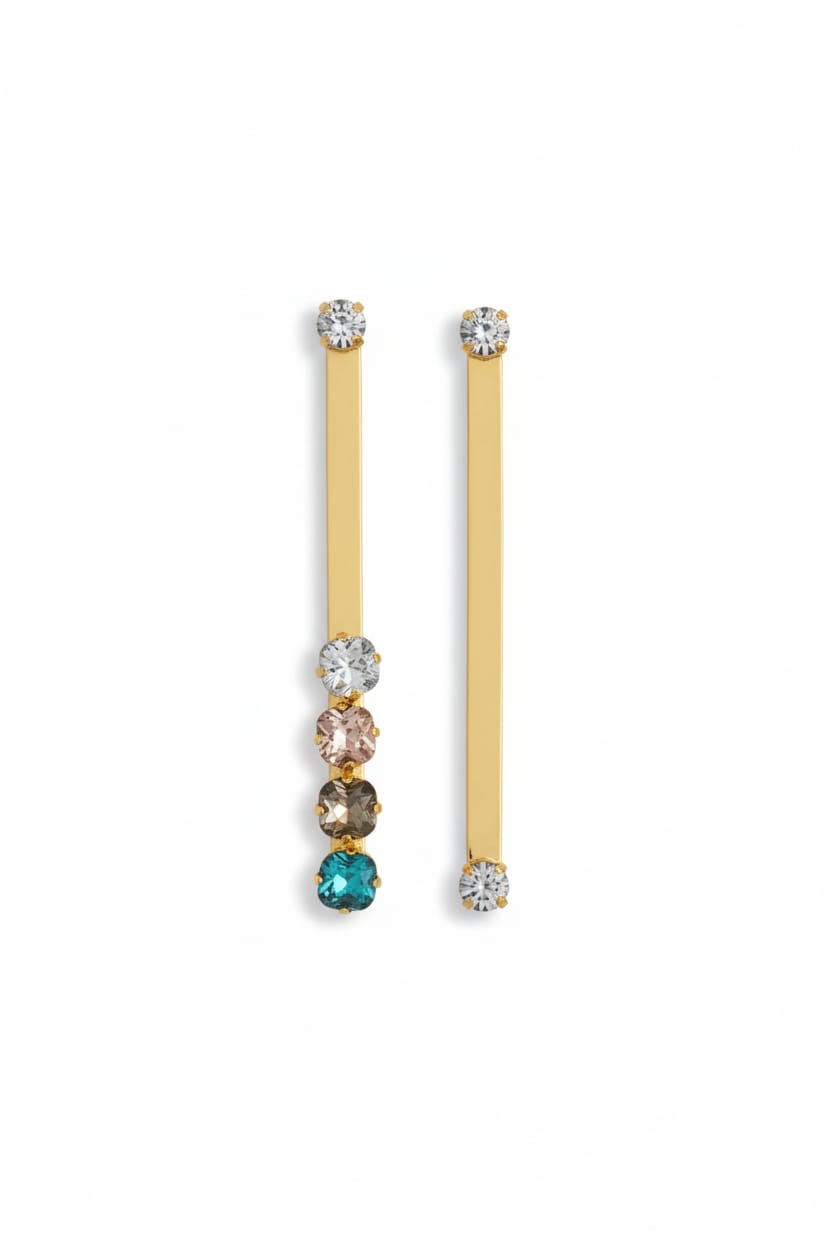 Batton Earring + Round Colored Stones